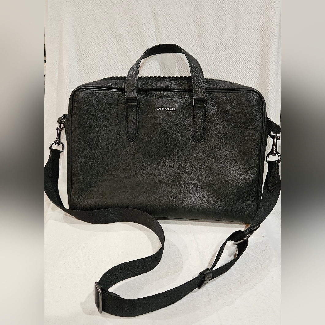 Coach Black Leather Structured Briefcase For Men